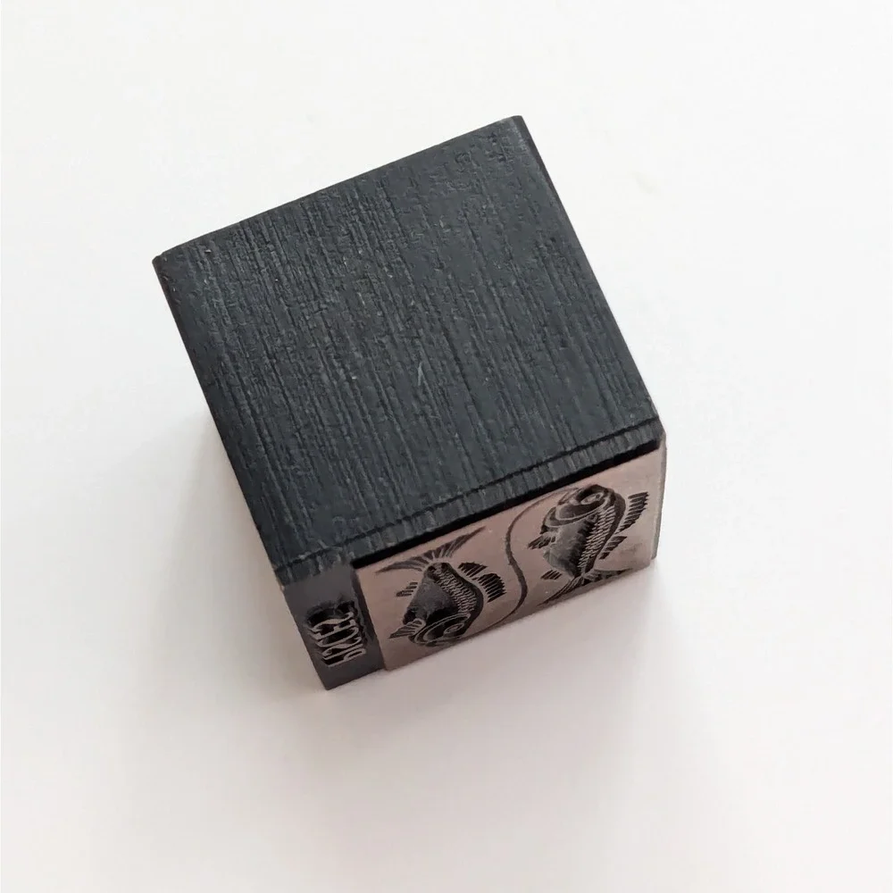 Vintage Metal & Wood Letterpress Printing Block Pisces Zodiac Astrology Two Fish